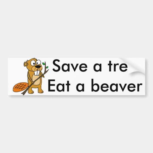 Funny Beaver met de Cartoon van de boom Bumpersticker (Voorkant)