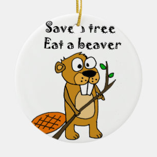Funny Beaver met de Cartoon van de boom Keramisch Ornament