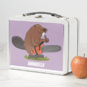 Funny beaver met kettingzaag cartoon humor (In situ)