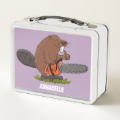 Funny beaver met kettingzaag cartoon humor (Achterkant)