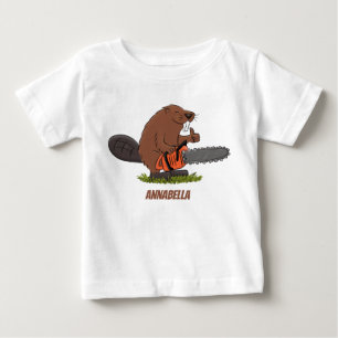 Funny beaver met kettingzaag cartoon humor