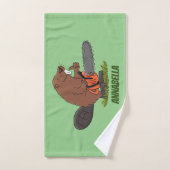 Funny beaver met kettingzaag cartoon humor bad handdoek (Handdoek)