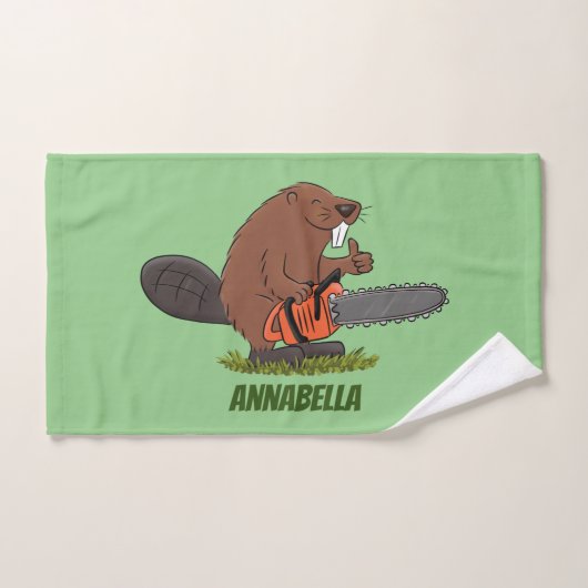Funny beaver met kettingzaag cartoon humor bad handdoek (Handdoek)