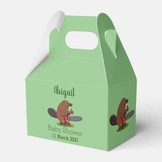 Funny beaver met kettingzaag cartoon humor bedankdoosjes (Achterkant)