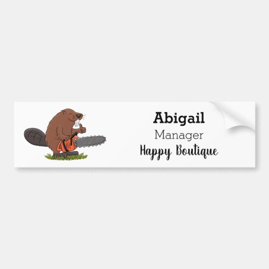 Funny beaver met kettingzaag cartoon humor bumpersticker (Voorkant)