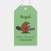 Funny beaver met kettingzaag cartoon humor cadeaulabel (Achterkant)