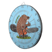 Funny beaver met kettingzaag cartoon humor dartbord (Voorkant Rechts)