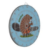 Funny beaver met kettingzaag cartoon humor dartbord (Voorkant Links)
