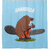 Funny beaver met kettingzaag cartoon humor douchegordijn (Voorkant)