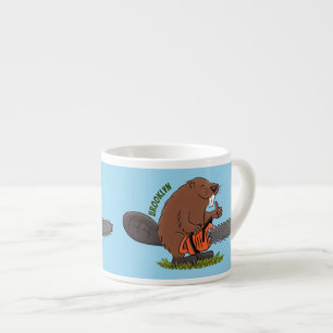 Funny beaver met kettingzaag cartoon humor espresso kop