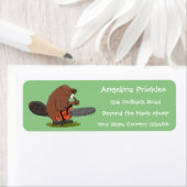 Funny beaver met kettingzaag cartoon humor etiket (Insitu)