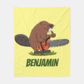 Funny beaver met kettingzaag cartoon humor fleece deken (Voorkant)