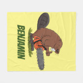Funny beaver met kettingzaag cartoon humor fleece deken (Voorkant (Horizontaal))