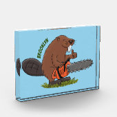 Funny beaver met kettingzaag cartoon humor fotoblokken (Links)