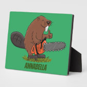 Funny beaver met kettingzaag cartoon humor fotoplaat (Zijkant)