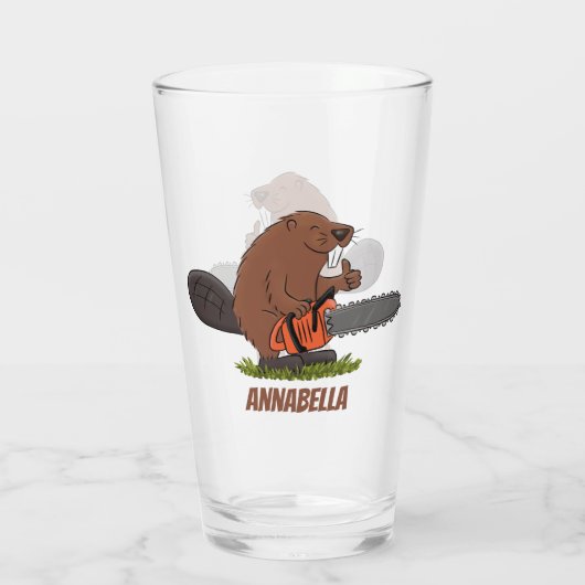 Funny beaver met kettingzaag cartoon humor glas (Achterkant)