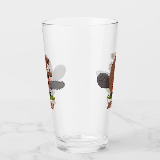 Funny beaver met kettingzaag cartoon humor glas (Rechts)