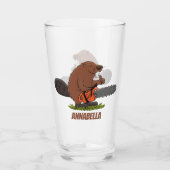 Funny beaver met kettingzaag cartoon humor glas (Voorkant)