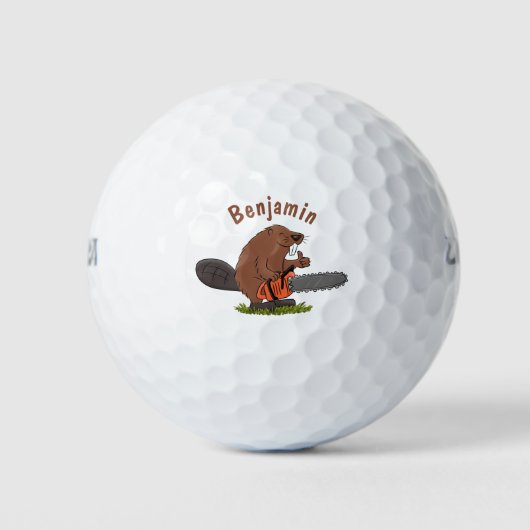 Funny beaver met kettingzaag cartoon humor golfballen (Voorkant)
