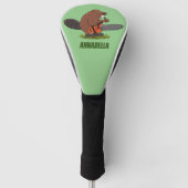Funny beaver met kettingzaag cartoon humor golfheadcover (Voorkant)