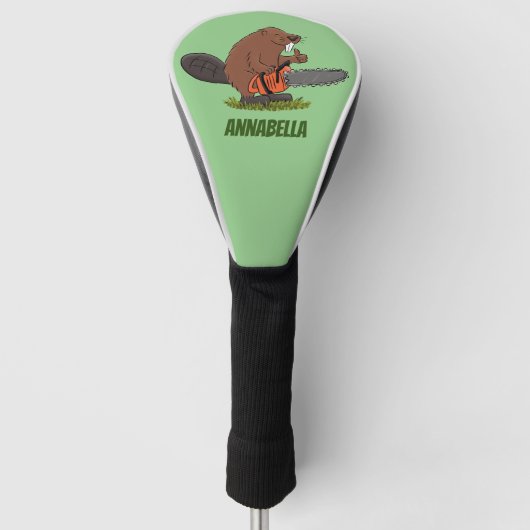 Funny beaver met kettingzaag cartoon humor golfheadcover (Voorkant)