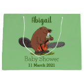 Funny beaver met kettingzaag cartoon humor groot cadeauzakje (Voorkant)