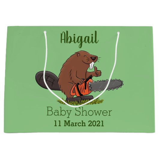 Funny beaver met kettingzaag cartoon humor groot cadeauzakje (Voorkant)