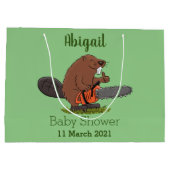 Funny beaver met kettingzaag cartoon humor groot cadeauzakje (Achterkant)