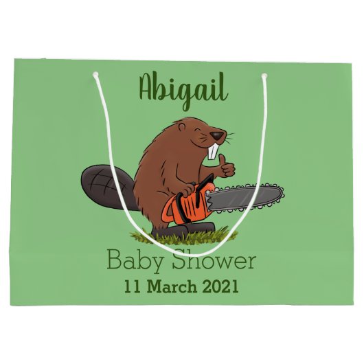 Funny beaver met kettingzaag cartoon humor groot cadeauzakje (Achterkant)