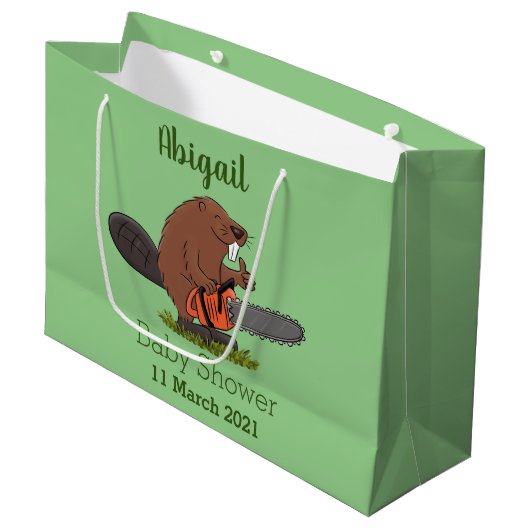 Funny beaver met kettingzaag cartoon humor groot cadeauzakje (Voorkant Gekanteld)