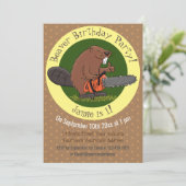 Funny beaver met kettingzaag cartoon humor kaart (Staand voorkant)