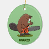 Funny beaver met kettingzaag cartoon humor keramisch ornament (Links)