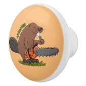 Funny beaver met kettingzaag cartoon humor keramische knop (Rechts)