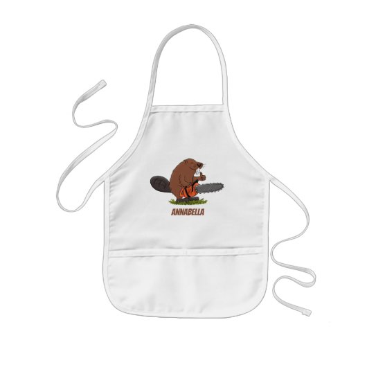 Funny beaver met kettingzaag cartoon humor kinder schort (Voorkant)