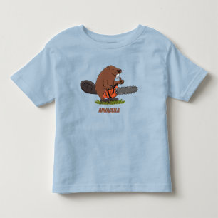 Funny beaver met kettingzaag cartoon humor kinder shirts