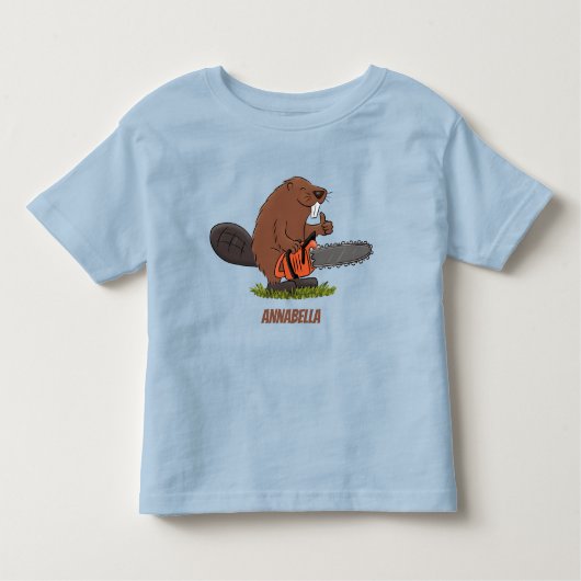 Funny beaver met kettingzaag cartoon humor kinder shirts (Voorkant)