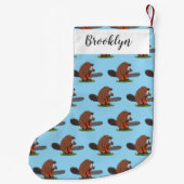 Funny beaver met kettingzaag cartoon humor kleine kerstsok (Achterkant)
