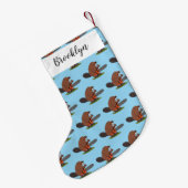 Funny beaver met kettingzaag cartoon humor kleine kerstsok (Achterkant (Hangend))