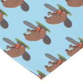 Funny beaver met kettingzaag cartoon humor korte tafelloper (Hoek)