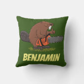 Funny beaver met kettingzaag cartoon humor kussen (Achterkant)