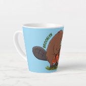 Funny beaver met kettingzaag cartoon humor latte mok (Linkerhoek)