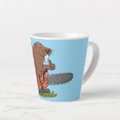 Funny beaver met kettingzaag cartoon humor latte mok (Rechterhoek)