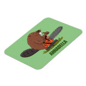 Funny beaver met kettingzaag cartoon humor magneet (Linkerzijde)