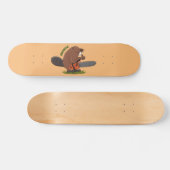 Funny beaver met kettingzaag cartoon humor persoonlijk skateboard (Horizontaal)