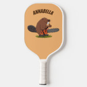 Funny beaver met kettingzaag cartoon humor pickleball paddle (Achterkant)