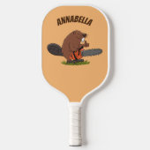 Funny beaver met kettingzaag cartoon humor pickleball paddle (Voorkant)