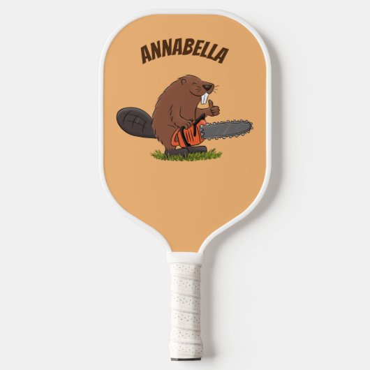 Funny beaver met kettingzaag cartoon humor pickleball paddle (Voorkant)