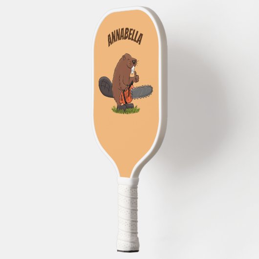 Funny beaver met kettingzaag cartoon humor pickleball paddle (Links)