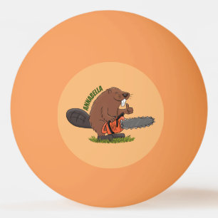 Funny beaver met kettingzaag cartoon humor pingpongbal