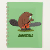 Funny beaver met kettingzaag cartoon humor planner (Voorkant)